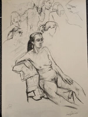 Vintage large Original pencil & charcoal drawing by Lewis Davies 1939-2010 nude - Image 1 of 4
