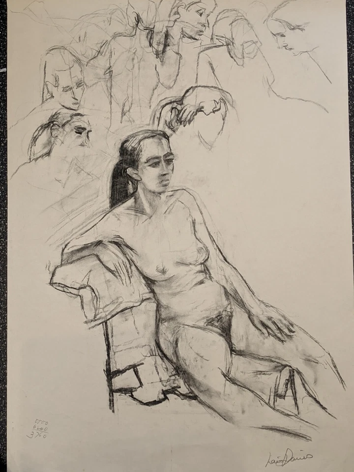 Vintage large Original pencil & charcoal drawing by Lewis Davies 1939-2010 nude - Image 1 of 4