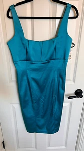 Calvin Klein Womens Blue Satin Pencil Square Neck Tank Sheath Dress Size 12 NWT - Picture 1 of 15