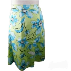 Mac & Jac Floral Skirt Womens 8 Green/Yellow & Blue -Fit & Flare -Zip Up Back  - Picture 1 of 14