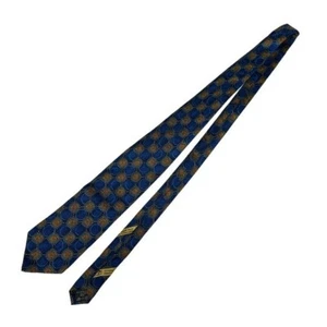 Ermenegildo Zegna Italian Silk Neck Tie Aztec Sun Print 57.5" Long Blue Gold - Picture 1 of 7