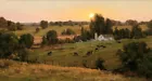 Farm cattle in the sunset Oil Painting Giclee Art Printed on canvas L2482