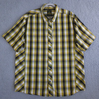 prAna Shirt Men XL Yellow Black Plaid Snap Up Short Sleeve Organic Cotton Hiking - Image 1 of 4