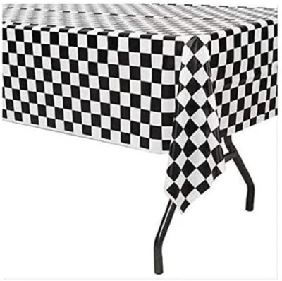 CEG Plastic Table Cover, Black & White Check (39197) - Image 1 of 4