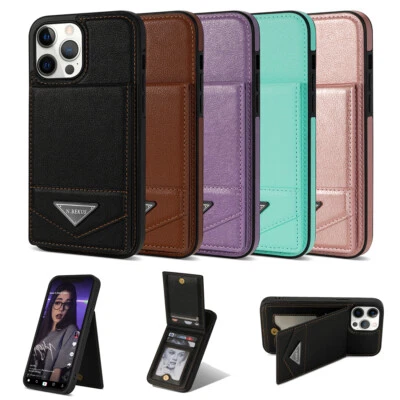 For Apple iPhone Models Luxury PU Leather Case with Card Holder Flip Stand Cover - image 1 of 4