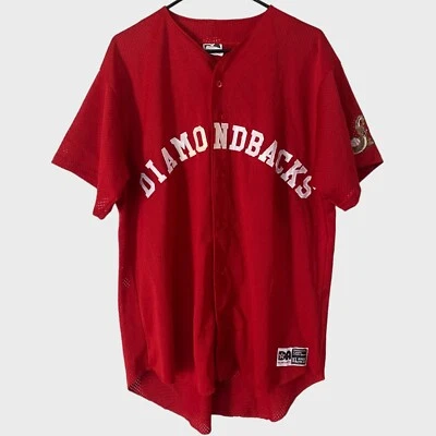 复古亚利桑那钻石背队棒球球衣红色男式 XL 纽扣短袖 — 第 1/4 张图片