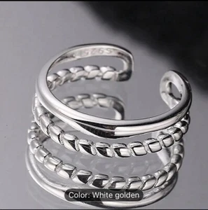 Beautiful 925 Sterling Silver Double-Layer Chain Ring Adjustable - Picture 1 of 9