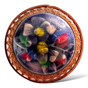 Handbemalte Emaille Blumen Brosche Kupfer Statement Vintage Anstecknadel - Bild 1 von 16