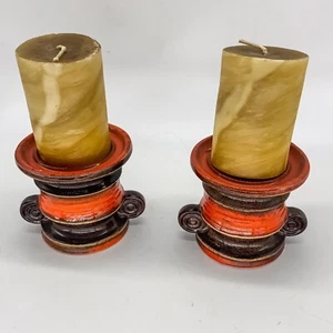 Pair Of Mint West German Fat Lava Candle Holders Bay Keramik 20528  70s 10cm - Picture 1 of 4