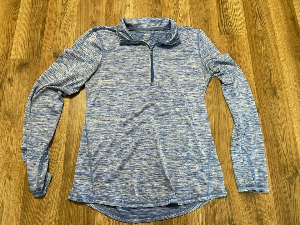 Camisa Danskin Now, Mujer Talla Pequeña, Azul, 1/4 Cremallera, Semi-Ajustada, Manga Larga Foto 1 de 4