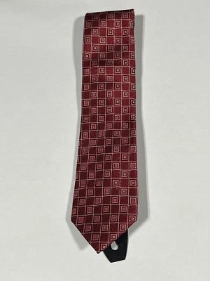 Corbata roja platino Kenneth Roberts para hombre con patrón de cuadros seda pura NUEVA Foto 1 de 4