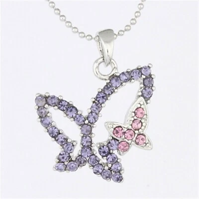 Collar colgante mariposa cristal estrás púrpura P884 Foto 1 de 3