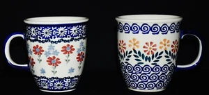 Boleslawiec Polish Pottery Set Of 2 Daisy Stoneware Mugs XLNT - Picture 1 of 6