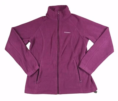 Chaqueta polar COLUMBIA para mujer grande cuello falso cremallera manga larga bolsillos frambuesa Foto 1 de 4