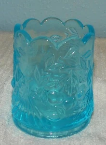 LG Wright Art Glass Wreathed Cherry Aqua Light Blue Toothpick Holder Cherries - Picture 1 of 6
