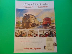 1949 PENNSYLVANIA RAILROAD ALL -COACH STREAMLINERS pubblicità stampa artistica d'epoca - Foto 1 di 1