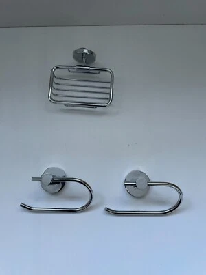 Chrome Wall Mount Bathroom Accessories Toilet  Roll and Towel Holder + Soap Dish - Image 1 of 4