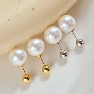 S925 Sterling Solid Silver Fresh Water Pearl Beads Screw Back Stud Earrings Gift - Picture 1 of 14