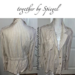 NEW RARE Together by Spiegel Beige Striped Linen Jacket Size 18 $89 HTF - Picture 1 of 12