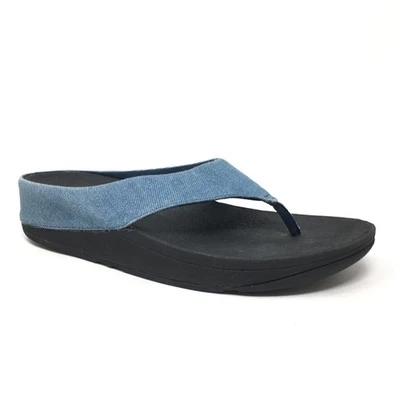 Fitflop Lulu шлепанцы туфли женский размер 9 синий джинсовой ткани шлепанцы стринги на танкетке комфорт - Изображение 1 из 4