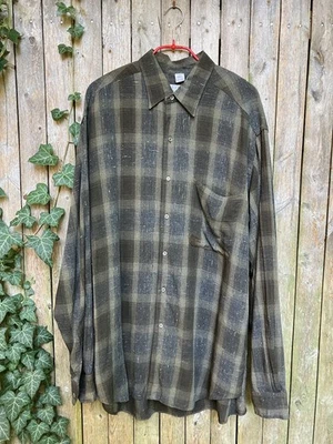 Vintage 80s Barney's NY Rayon Flecked Plaid Shirt Brown M. Made in Italy - Image 1 of 4