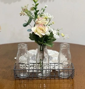 Milk Bottle Centerpiece,Wire Carrier, 3 6.5 Inches Bottles, Farmhouse,rustic - Picture 1 of 6
