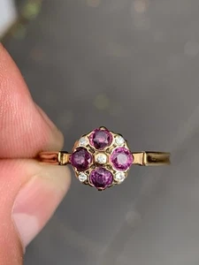 9ct gold ruby diamond ring, Victorian style 9k 375 - Picture 1 of 6
