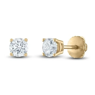 Certified Diamond Solitaire Stud Earrings 1/10 ct tw Round 14K Yellow Gold I/I1 - Image 1 of 4