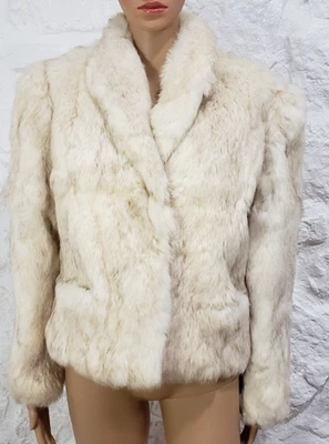 Vintage 80's Wilsons White Rabbit Fur Bomber Jacket Women's Small - Image 1 of 4