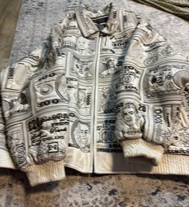 Ziptex Leder Bomberjacke Währung Geld Dollar Hip Hop 5xl Vintage 90er - Bild 1 von 14