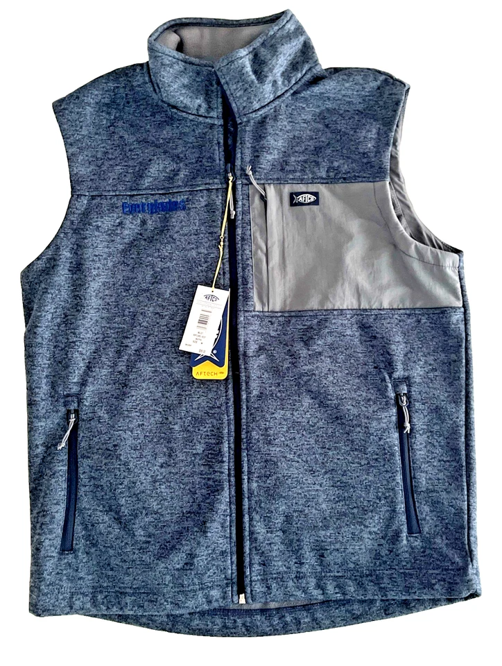 AFTCO Ripcord Vest Men M Navy Heather MJ37 Windproof Water Resistant Fishing - Image 1 of 4