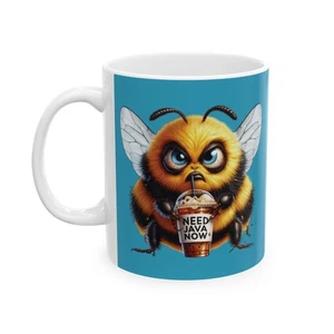 Grumpy Bee Coffee Mug – Funny Cute Insect Cup | Need Java Now Morning Gift - Picture 1 of 9