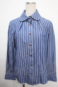 Vivienne Westwood LADIES / Solid-color orb embroidered striped blouse L Blue Y-2 - Picture 1 of 5