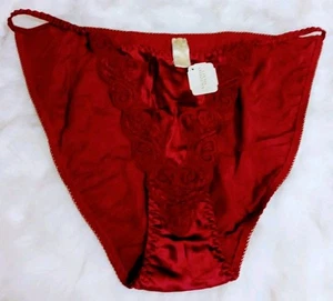 Vintage Victoria's Secret Maroon Second Skin Satin Lace String Bikini Panty M/6 - Picture 1 of 4