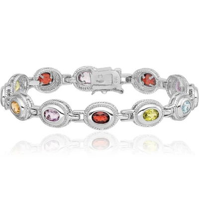 925 Sterling Silver Multi-color Tennis Bracelet - Image 1 of 4