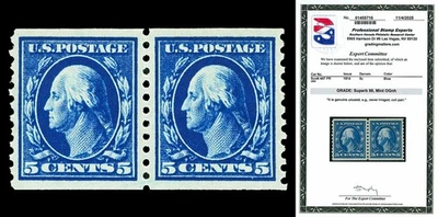 Scott 447 1914 5c Washington Coil Pair Mint Graded Superb 98 NH with PSE CERT - Image 1 of 2