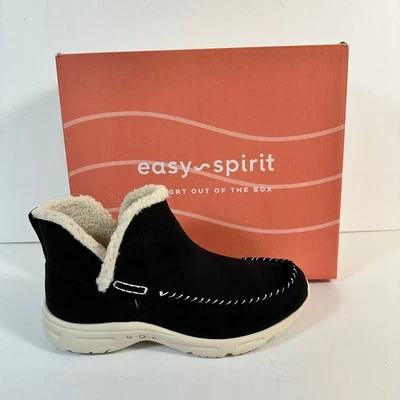 Nuevo en Caja Easy Spirit Negro Imitación Gamuza Imitación Piel Forrada Botines Sin Cordones 9M Foto 1 de 4