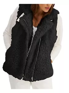 $100 Inc Womens Textured Sherpa Buckle Neck Closure Vest Deep Black Size Medium - Picture 1 of 4
