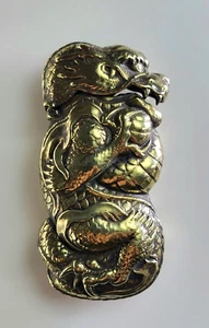Spectacular! Early 20th Century Asian Brass Vesta - high relief repoussé dragon - Picture 1 of 11