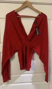 NWT ZENOBIA Red Ribbed Knit V-Neck Dolman Sleeve Top Blouse Sweater Plus 2XL - Picture 1 of 3