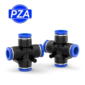 Pneumatic Push In Fitting Air Water Pipe - X Cross 4 Way Connector 4-6-8-10-12mm - Picture 1 of 6
