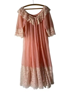 Intime California Pink Chiffon & Lace Nightgown Robe Medium - Picture 1 of 5