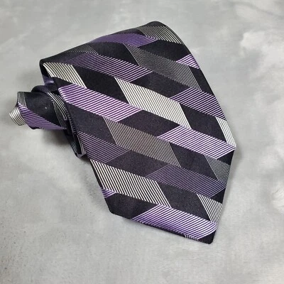 Corbata Bachrach 100 % seda para hombre clásica gris/púrpura patrón geométrico 59" x 4" Foto 1 de 4