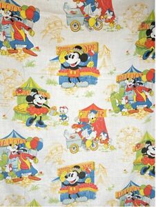 Vtg Walt Disney Twin Flat Sheet Bedding Mickey Mouse Minnie Donald Pluto Circus