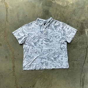 Vintage Ralph Lauren Oxford Knit Polo Shirt Men's 3XLT Hamptons Map Print Shirt - Picture 1 of 8