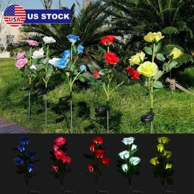 Solar Power Rose Flower Garden Stake Outdoor landscape Lamp Yard LED Light Decor