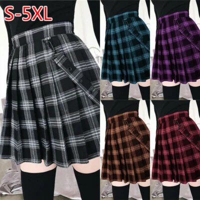 Mujeres Minifalda Plisada Cuadros Cintura Alta Correa Preppy Gótico Punk Harajuku Foto 1 de 4
