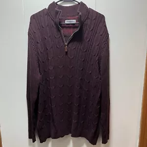 Tommy Bahama Pullover Herren Gr. XL Zopfmuster Quarter Zip Pulli weinrot - Bild 1 von 6