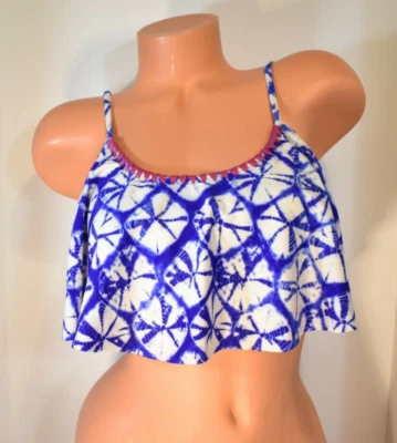 Women's Hobie Blue & White Sandollar Ruffled Bikini Top Size M NWT - Image 1 of 4