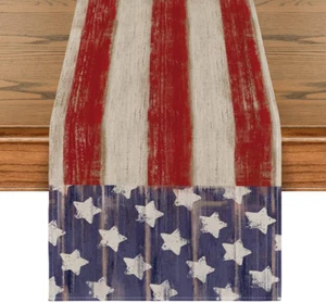 American Flag Stars and Stripes 4Th of July Table Runner,Memorial Day Kitchen Di - Picture 1 of 12